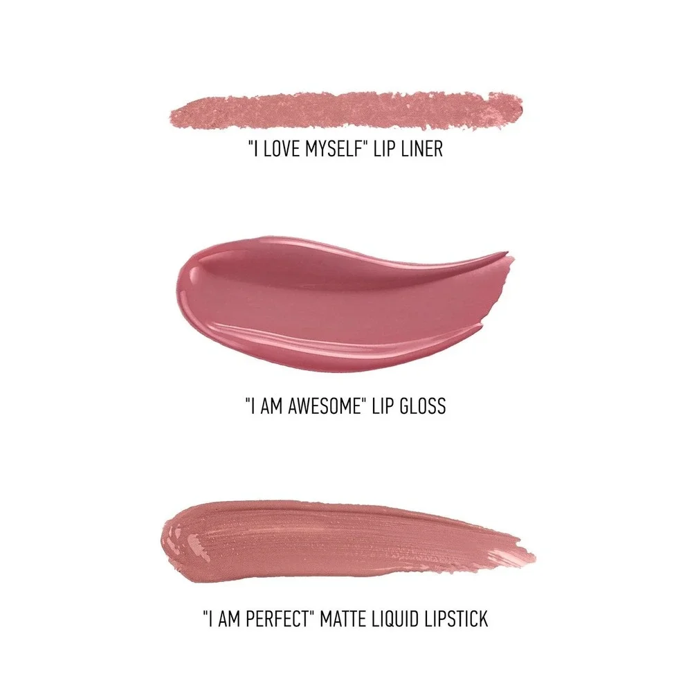REALHER I AM AWESOME Lip Kit Matte Liquid Lipstick Lip Gloss Lip Liner Mauve NEW